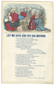 An early version of the sheet music has a publisher's note: " "During the prevalence of the Yellow Fever in New Orleans, a young man from one of the Eastern States was stricken down with the fatal malady. In his delirium he called imploringly for his Mother. An aged and kind Matron, on being informed of the youth's wishes, glided softly to his bedside, laid her hand gently on his brow, and exclaimed, 'Let me kiss him for his Mother.' Alas, the vital spark had fled. He died and was buried among strangers, in a strange land."